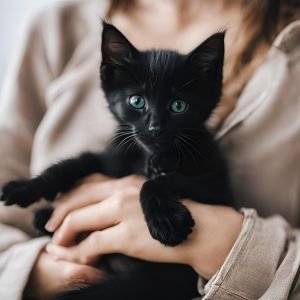 black kitten sitting on lap