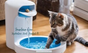 Indoor water fountain for cats to drink flowing filtered water.
